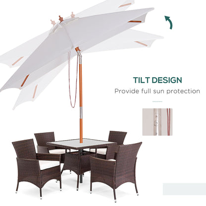 2m x 1.5m Garden Parasol Umbrella with Tilting Sunshade Canopy, Outdoor Market Table Umbrella with Wood and Bamboo Frame