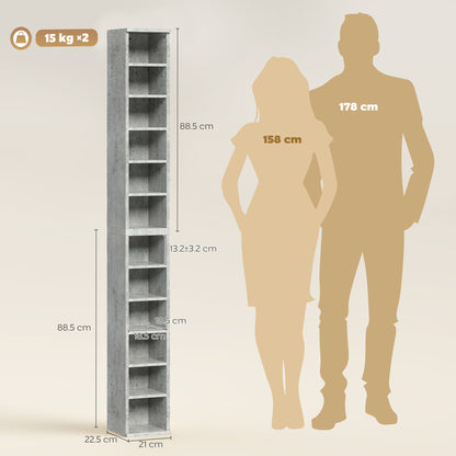 Set of 2 CD Media Display Shelf Unit Tower Rack with Adjustable Shelves, Cement Grey