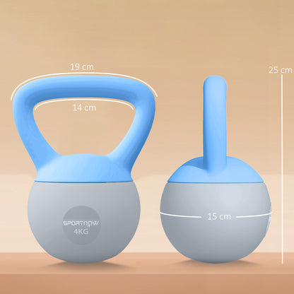4KG Soft Kettlebell, Kettlebell with Non-Slip Handle for Home Gym, Weight Lifting, Strength Training, Light Blue/Grey