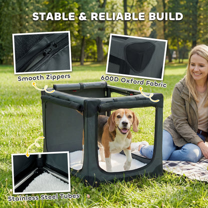 Soft Dog Crate Pet Travel Crate 76 x 54 x 54 cm with Removable Pad Mesh Window Army Green