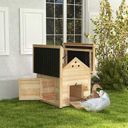 Wooden Duck House with Double Doors, Openable Roof, Ventilation Holes, Removable Base, Natural Wood Finish
