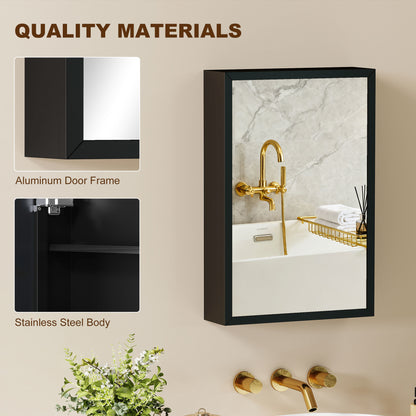 Bathroom Cabinet with Mirror, Wall Mounted Bathroom Mirror Cabinet with Storage Shelves, 40 x 12 x 60 cm, Black