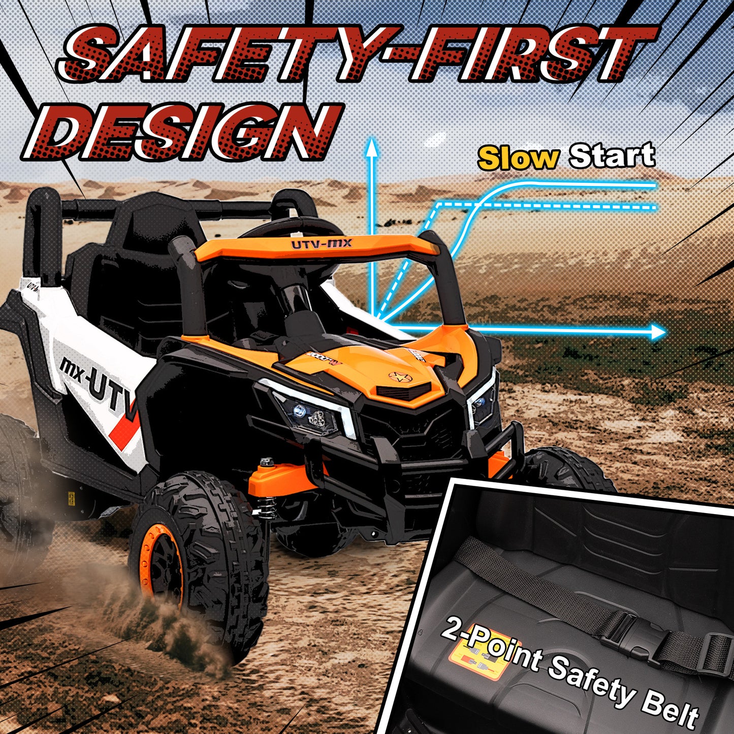12V Kids Ride On Car with Remote Control, Kids Electric Car with Suspension System, Music, for Ages 3-5 Years, Orange
