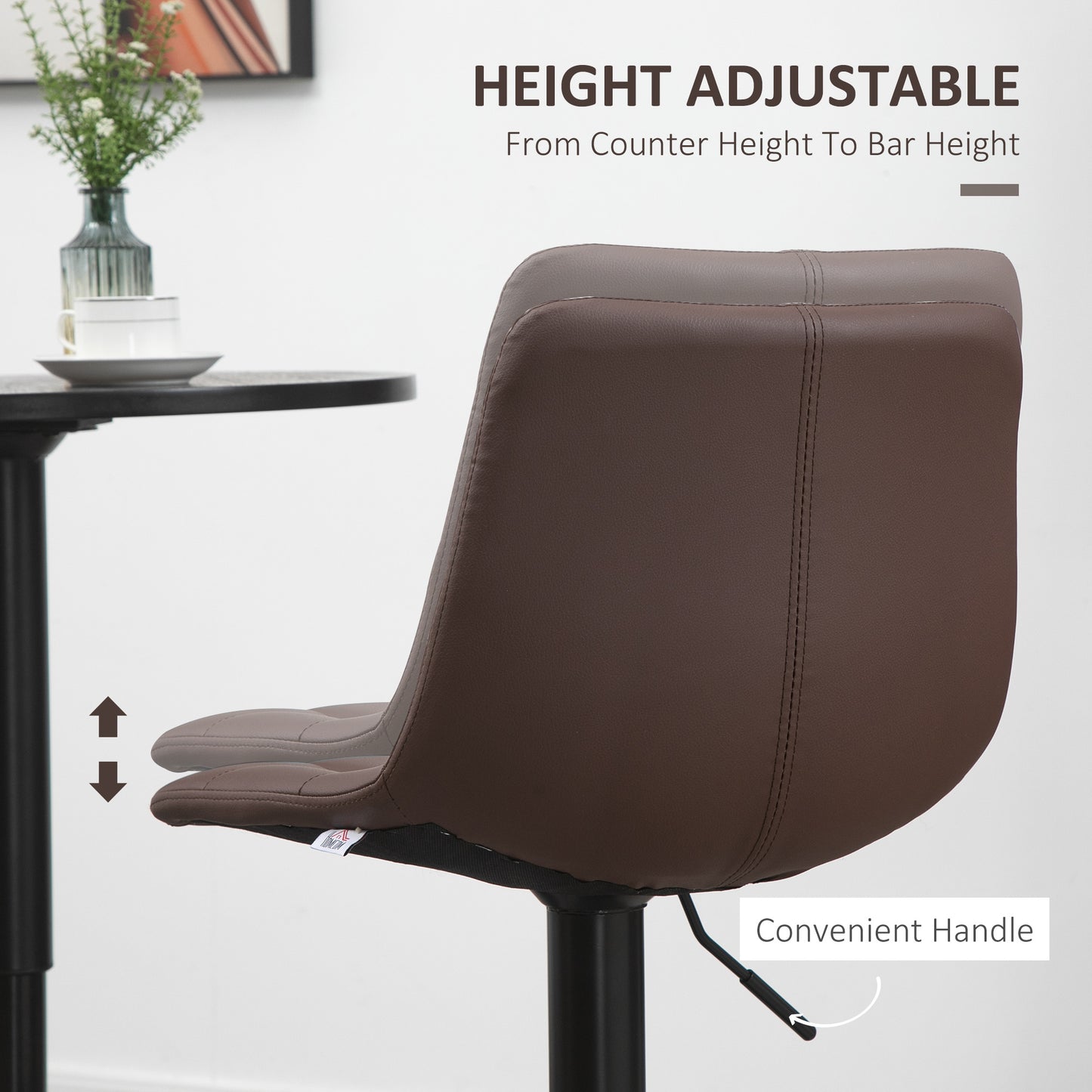 Adjustable Bar Stools Set of 2, Swivel PU Leather Upholstered Barstools with Tufted Seat and Back