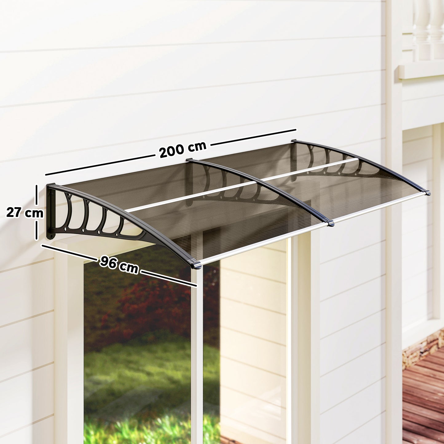 Front Door Canopy, Outdoor Awning, Rain Shelter, 200 x 96cm, Brown