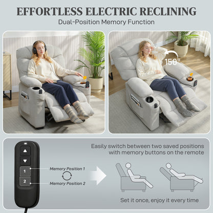Electric Massage Recliner Armchair with Vibration, Heat, Whisper-Quiet Motor, Memory Function