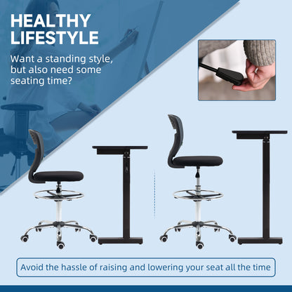 Drafting Chair, Swivel Office Draughtsman Chair, Mesh Standing Desk Chair with Adjustable Foot Ring, Armless, Grey
