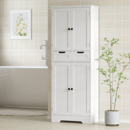 Tall Bathroom Cabinet, Freestanding Bathroom Storage Cabinet with Drawer, Shelves and Doors, 60 x 30 x 160 cm, White