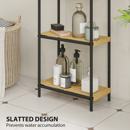4-Tier Bamboo Bathroom Storage Shelf, Freestanding Narrow Shelving Unit