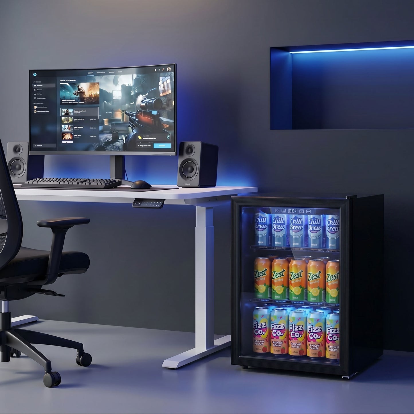 70L Drinks Fridge, 70 Can Under Counter Freestanding Beer Fridge with LED Light