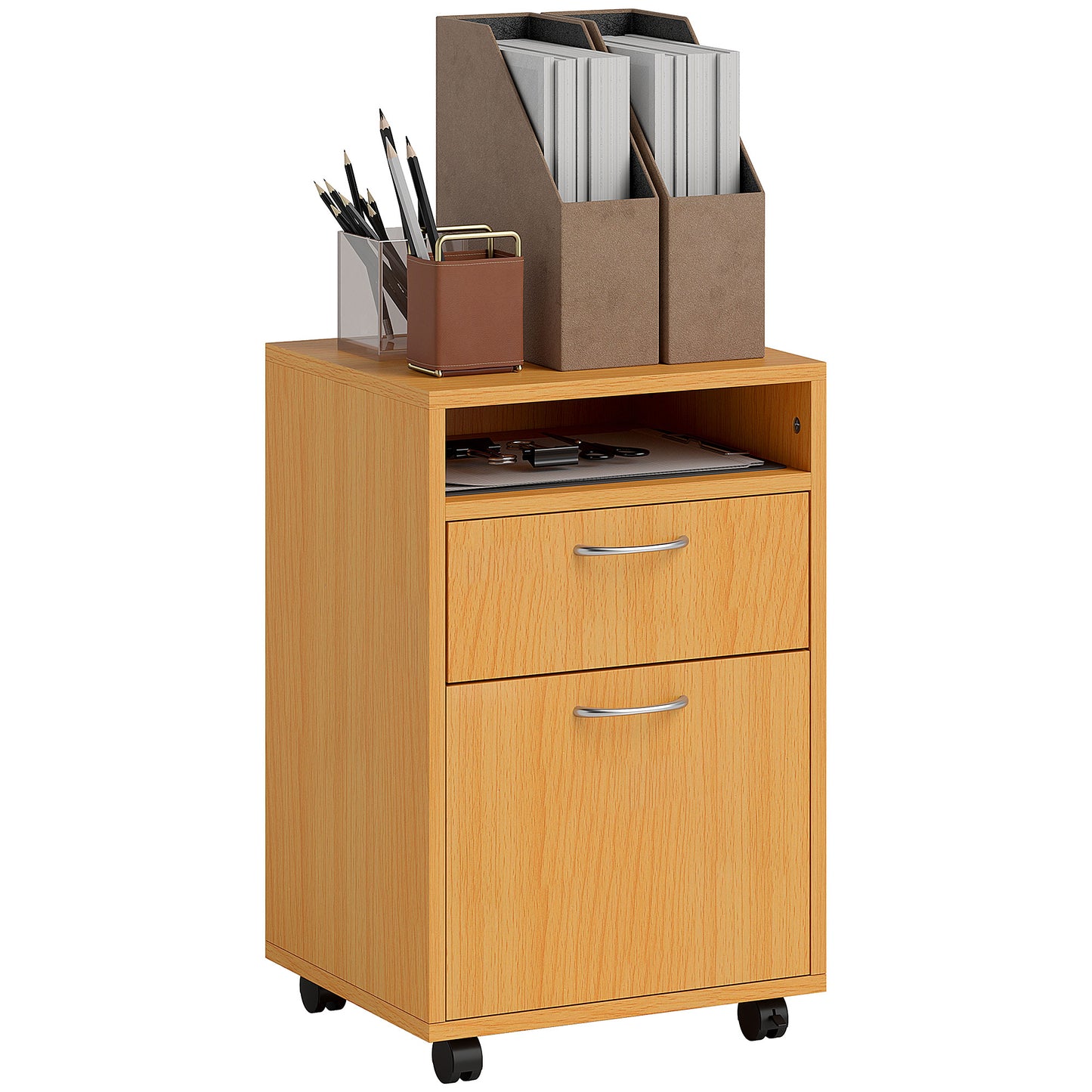 Filing Cabinet, Mobile File Cabinet with 2 Lockable Drawers, Office Home Organiser on Wheels for A4