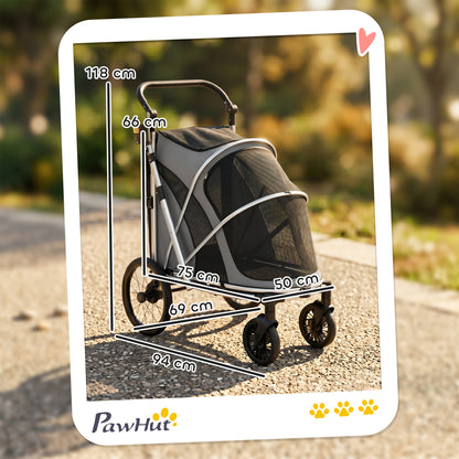 Dog Stroller, Easy Folding Pet Stroller for Small and Medium Dogs with Shock Absorption, Maximum Load 20 kg, Grey