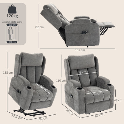 Power Lift Recliner Chair with Vibration Massage and Heat, Chenille Riser and Recliner Armchair for Elderly, Grey