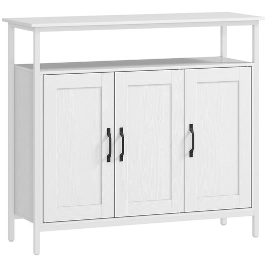 Industrial Kitchen Sideboard with Open Shelf, 2 Cabinets, Adjustable Shelves for Living Room, Dining Room, White