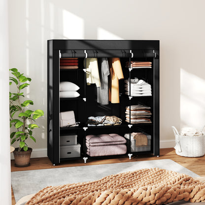 Portable Wardrobe, Foldable Fabric Wardrobe, 150 x 43 x 162.5cm, Clothes Storage Organiser with Hanging Rail, Shelves