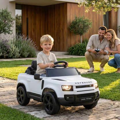 Land Rover Licensed 12V Kids Ride on Car with Remote, Suspension, Slow Start, 3 Speeds, Lights, Music, Horn, White
