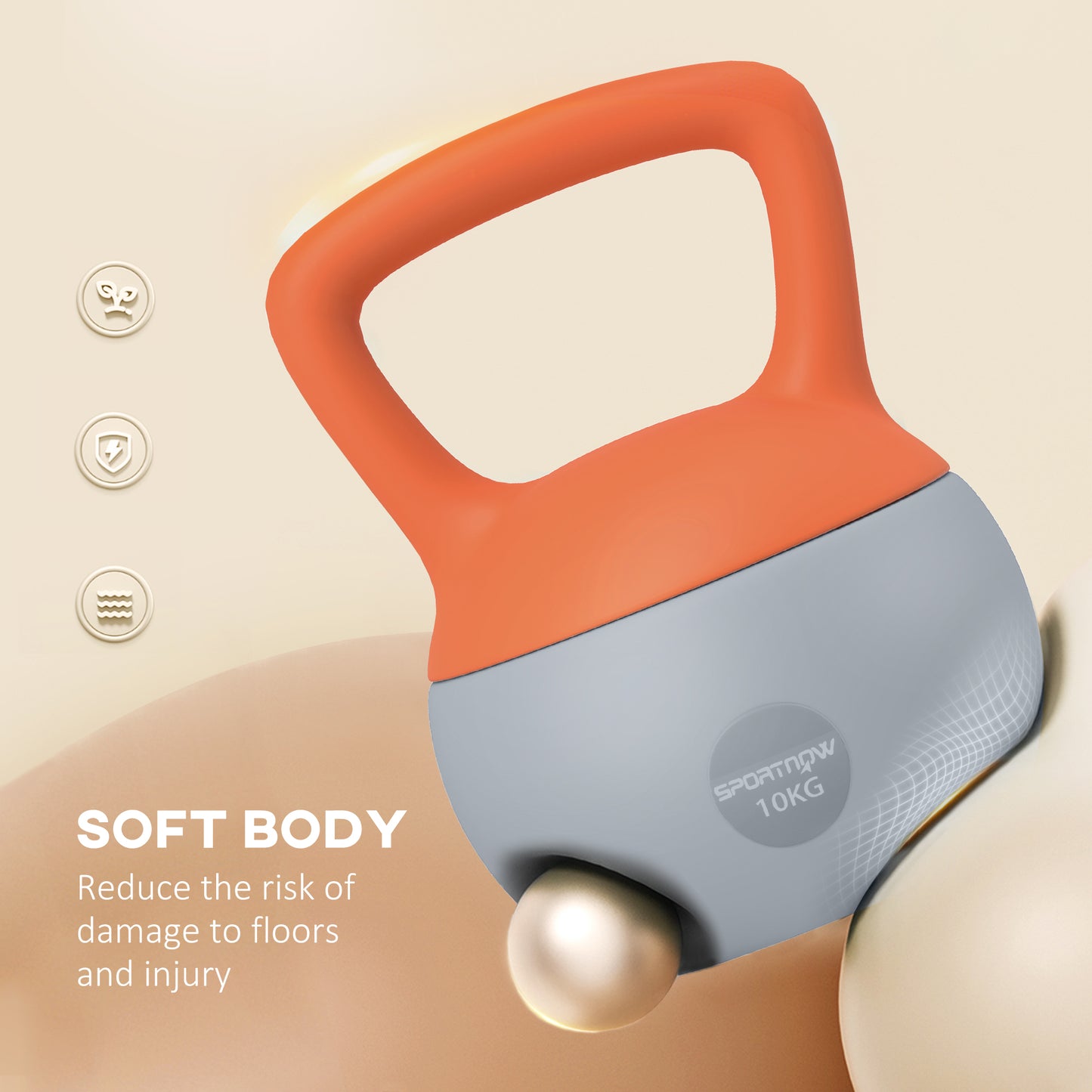 10KG Soft Kettlebell, Kettle Bell with Non-Slip Handle for Home Gym, Weight Lifting, Strength Training, Orange/Grey