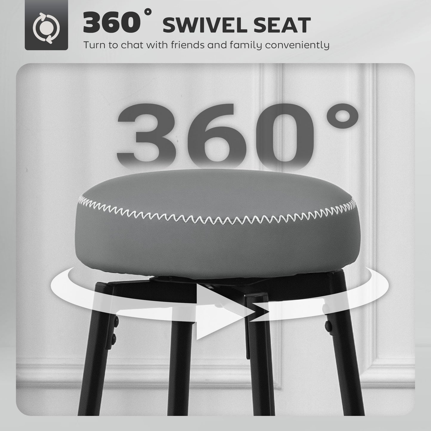 Set of Two Faux Leather Bar Stools - Grey/Black