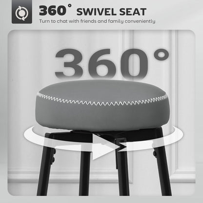 Set of Two Faux Leather Bar Stools - Grey/Black