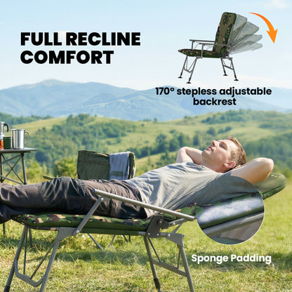 Camping Chair Padded Reclining Folding Chair with Wide Armrests for Adults Camouflage