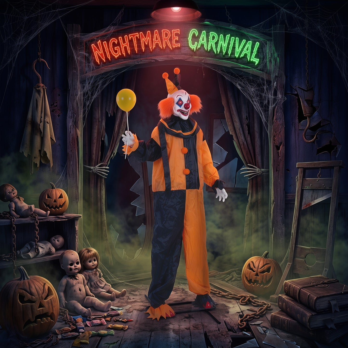 190cm Life Size Animated Clown Halloween Decoration, Scary Halloween Animatronics Decor with Sound Touch Activated