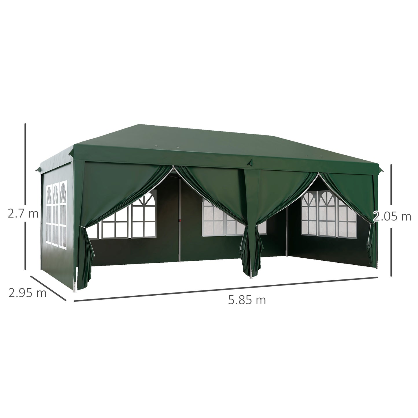 3x6m Pop-Up Gazebo, with Curtain Walls and Windows, Green