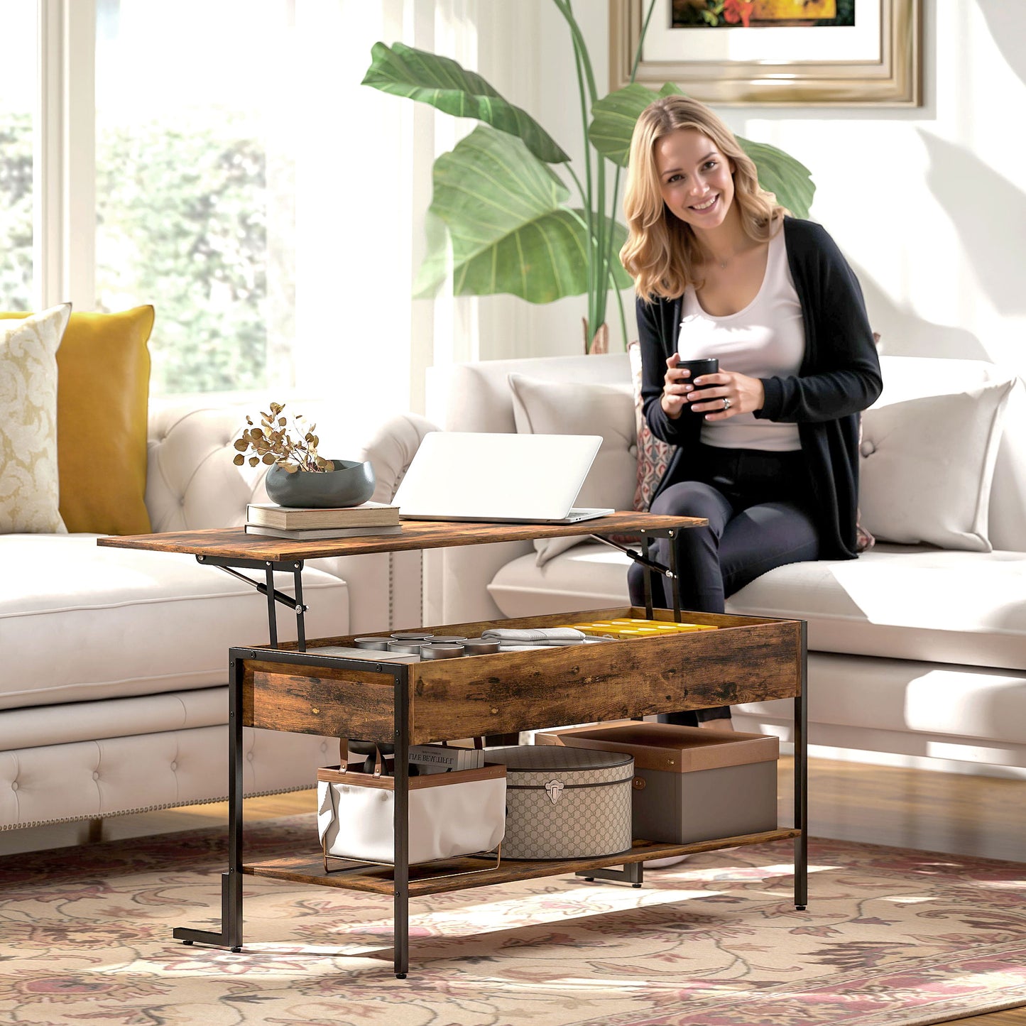 Lift-Top Coffee Table, with Storage - Rustic Brown