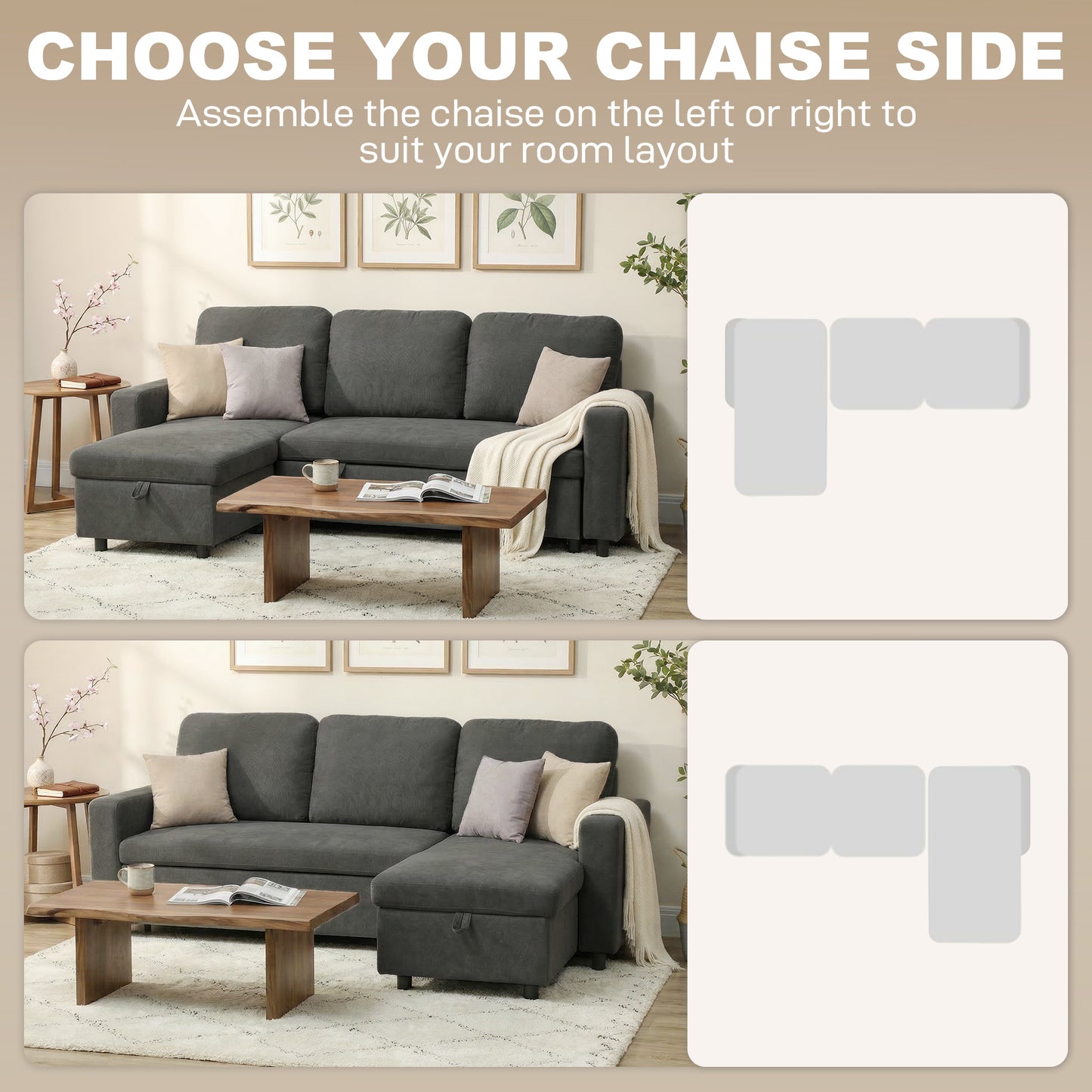 Pull Out Sofa Bed with 113 x 49cm storage space - Charcoal Grey