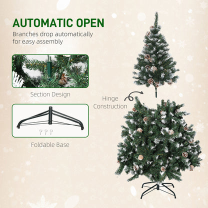 5FT Artificial Christmas Tree with Pine Cones, Holiday Home Xmas Decoration Automatic Open, Green