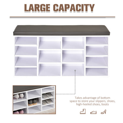 Multi-Storage Shoe Rack with 14 Compartments Cushion Moving Shelves, Solid Frame Foot Pads, White