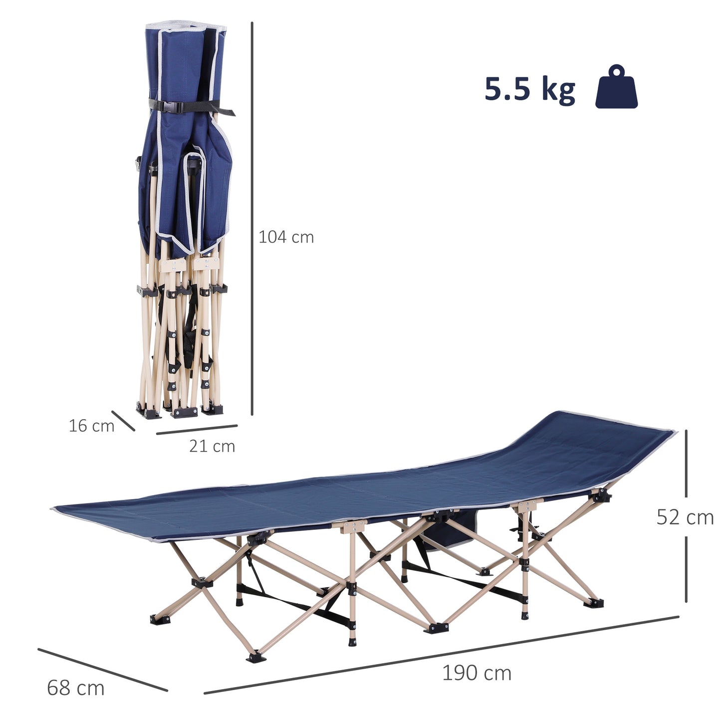 Single Person Camping Bed Folding Cot Outdoor Patio Portable Military Sleeping Bed Travel Guest Leisure Fishing with Side Poc