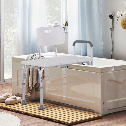 Height Adjustable Shower Chair, Non Slip Bath Transfer Bench for Elderly, Disabled with Armrest and Backrest