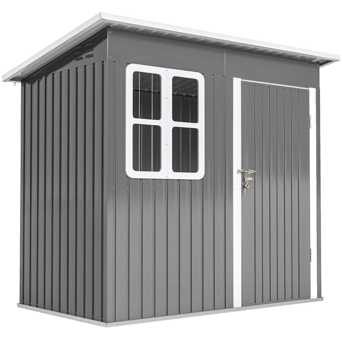 7 x 4ft Eco-friendly Galvanised Steel Garden Shed, with Lock and Gloves, 40kg/㎡ Snow Capacity - Grey