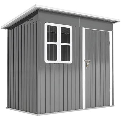 7 x 4ft Eco-friendly Galvanised Steel Garden Shed, with Lock and Gloves, 40kg/㎡ Snow Capacity - Grey