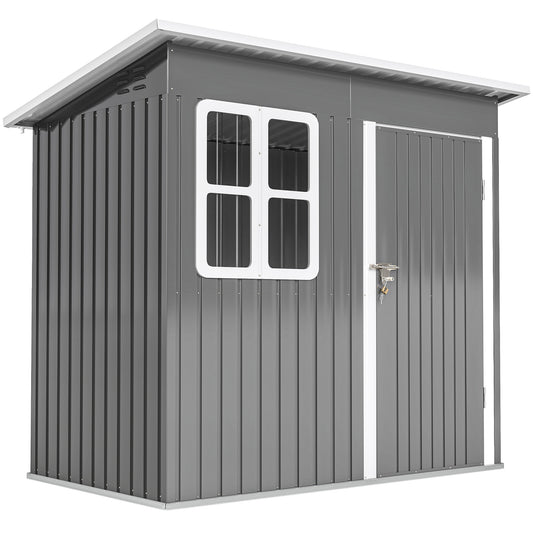 7 x 4ft Eco-friendly Galvanised Steel Garden Shed, with Lock and Gloves, 40kg/㎡ Snow Capacity - Grey