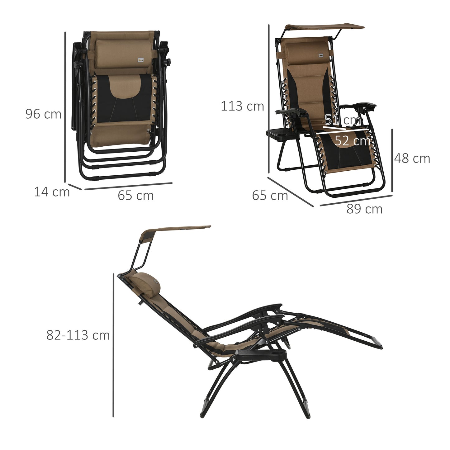 Zero Gravity Lounger Chair, Folding Reclining Patio Chair with Shade Cover, Padded Seat, Cup Holder