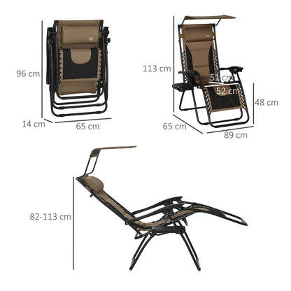Zero Gravity Lounger Chair, Folding Reclining Patio Chair with Shade Cover, Padded Seat, Cup Holder