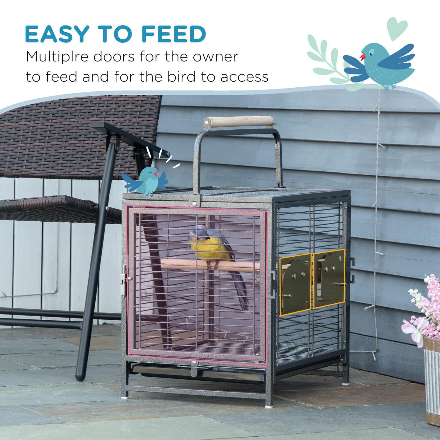 Parrot Cage, Travel Carry Pet Bird Cage, with Metal Handle