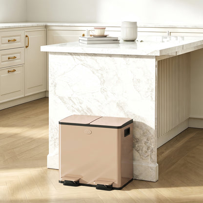 30L Dual Compartment Stainless Steel Bin, with Deodoriser Holders - Gold Tone