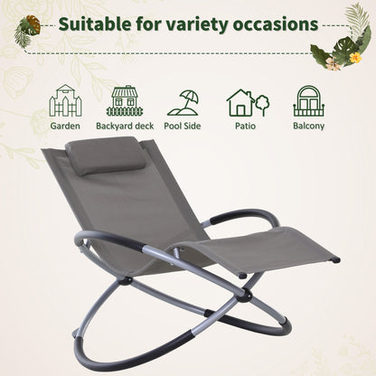 Outdoor Orbital Lounger Zero Gravity Patio Chaise Sun Lounger Foldable Rocking Chair with Pillow, Grey