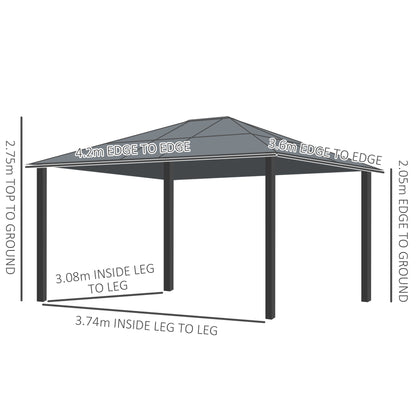 3.6 x 4m Hardtop Gazebo Canopy with Polycarbonate Roof and Aluminium Frame
