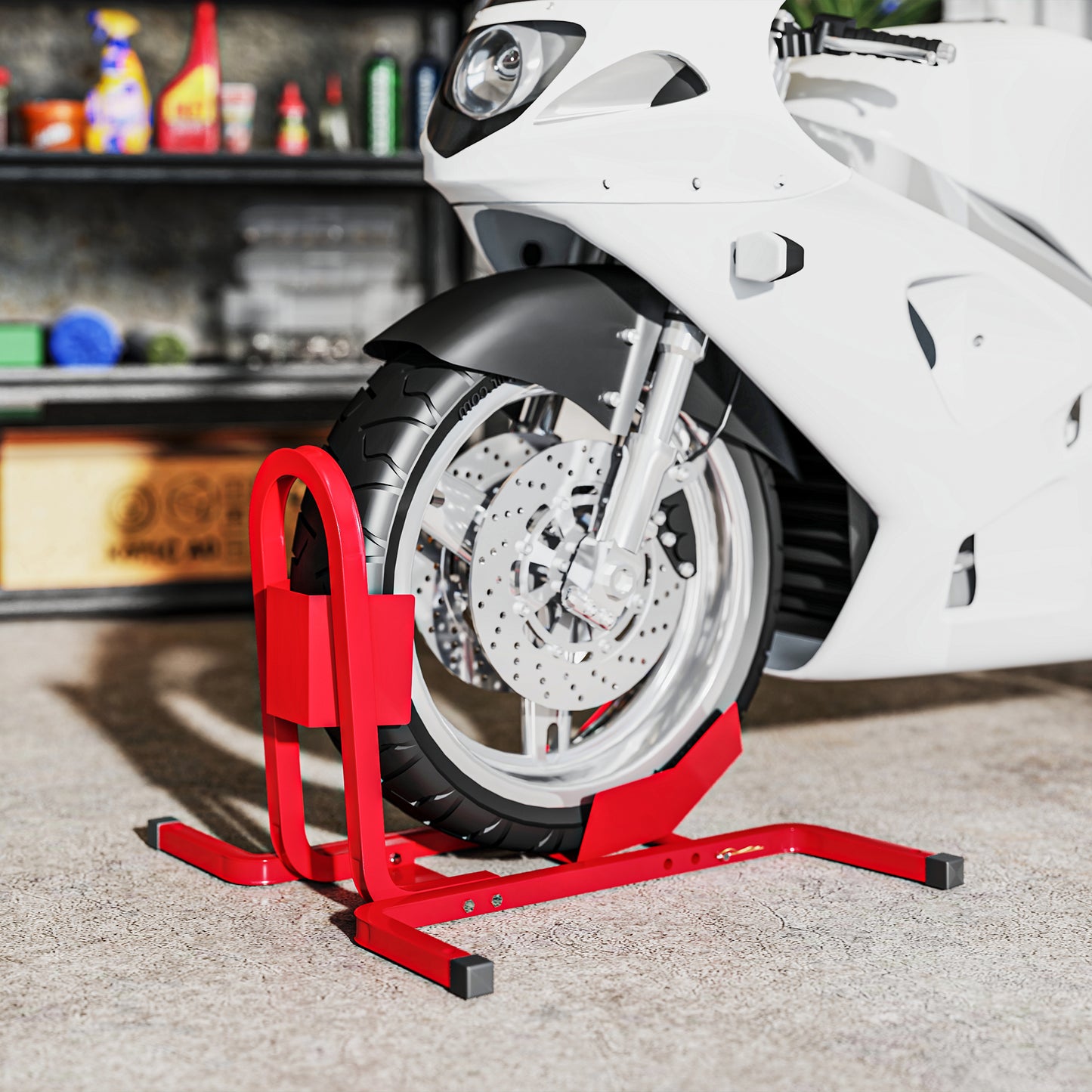 Metal Motorcycle Motorbike Wheel Chock Locking Stand System 17", 19", 21"/43, 48