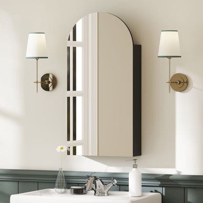 Arched Bathroom Mirror Cabinet with Adjustable Glass Shelves - Black