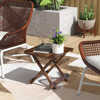 Fir Wood Folding Coffee Table, Lightweight Small Garden Table with Slatted Top, Portable Folding Side Table for Balcony