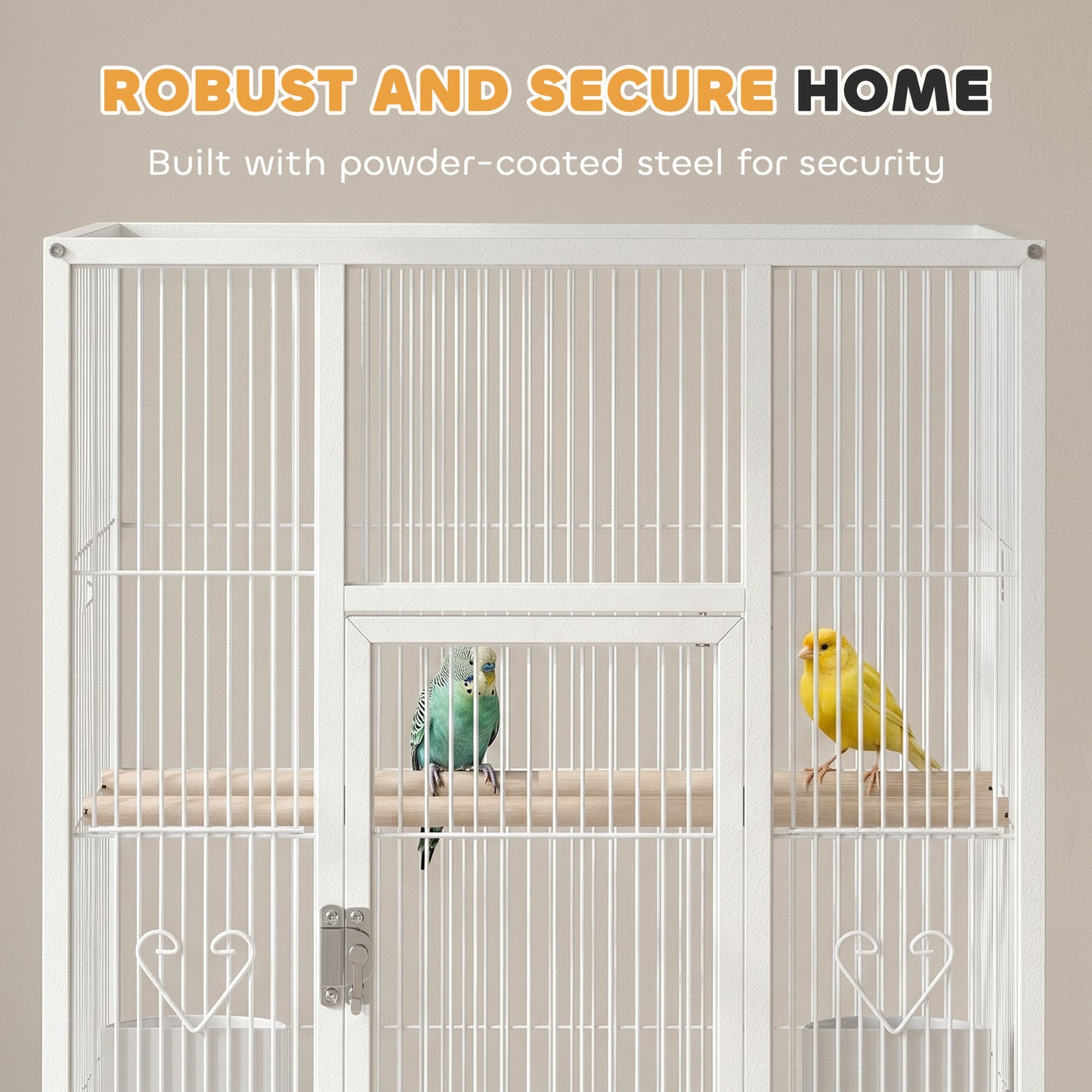 Bird Cage Detachable with Rolling Stand Parrot Cage with Storage Shelf White