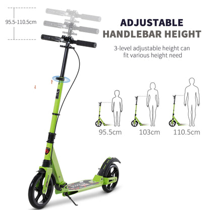 Kick Scooter, Folding 2 Wheel Scooter with Dual Brake System, Dual Suspension, 230mm Big Wheels and 3 Adjustable Handlebar