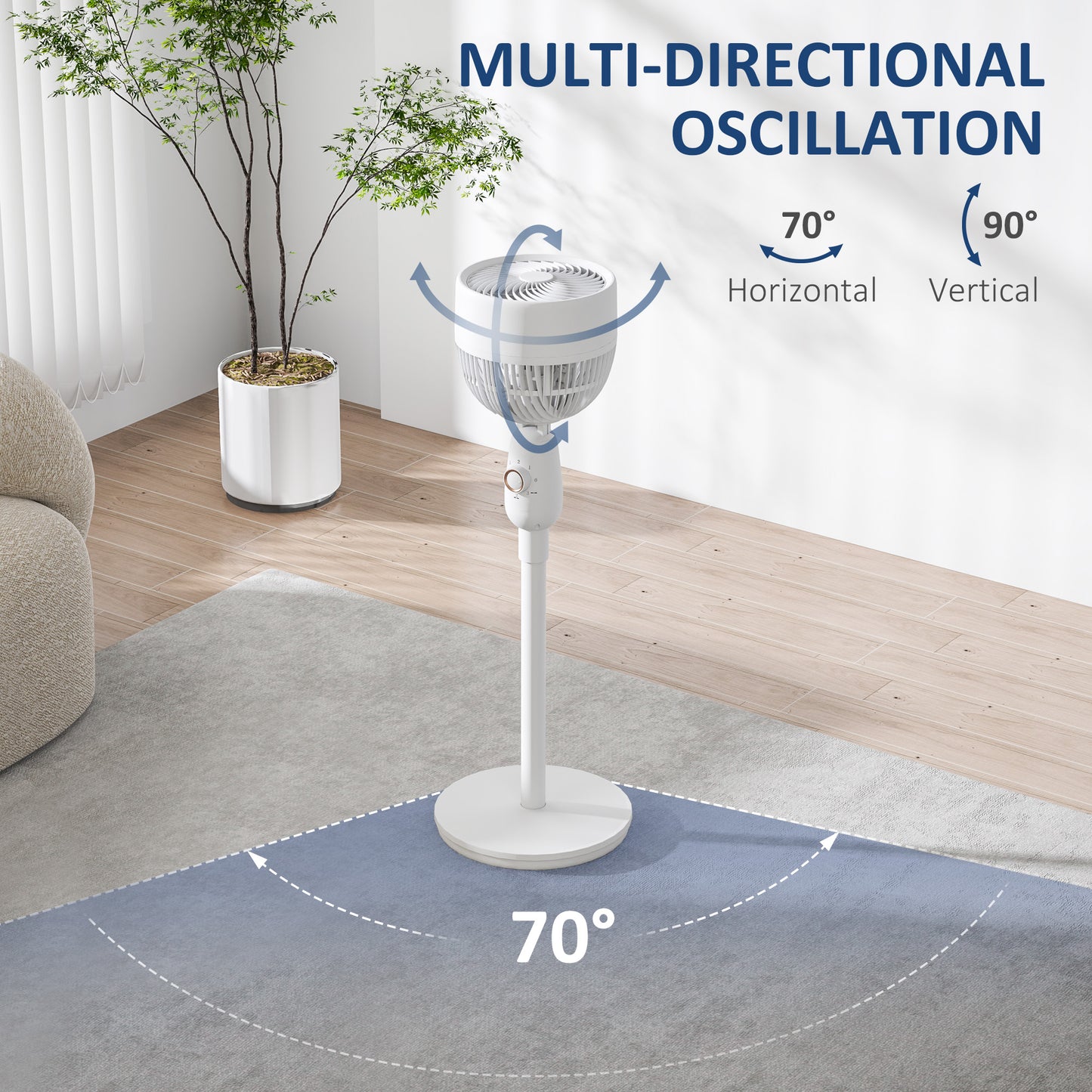 Pedestal Fan, Powerful Air Circulator, 36 Inch Floor Standing Fan with 3 Speed Settings, 70° Oscillating for Bedroom