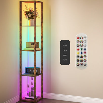 RGB LED Floor Lamp with Shelves, Modern Dimmable Standing Lamp with Remote Control
