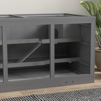 Wooden Hamster Cage, Small Animals Hutch with Tray, Openable Top, Exercise Play House Pen, 115L x 57W x 55Hcm, Grey
