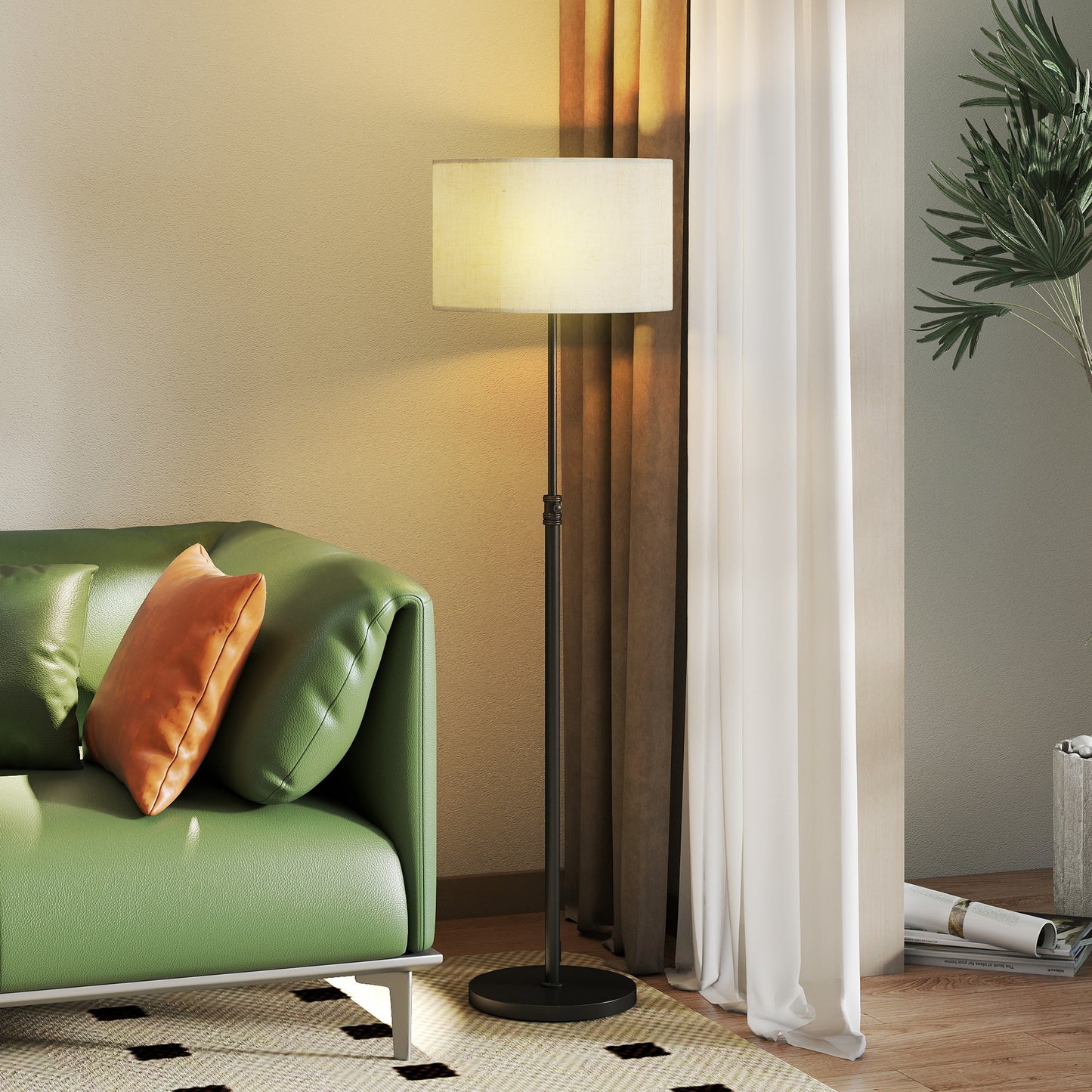 Floor Lamp with Remote, Height Adjustable Standing Lamp with Linen Shade